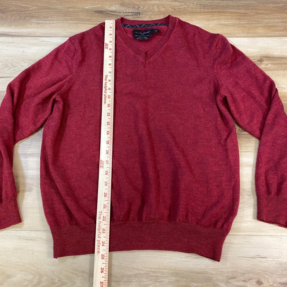 Black Brown 1826 Sweater Men L Merino Wool V-Neck Burgundy Italy Minimalist